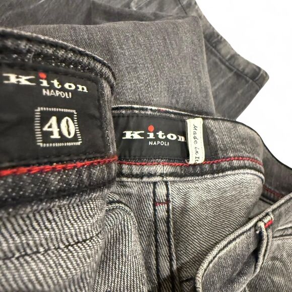 Kiton Men's Black Designer Made in Italy Denim Distressed Cotton Jeans - Picture 3 of 6